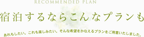 おすすめプラン RECOMMENDED PLAN　あれもしたい。これも楽しみたい。そんな希望を叶えるプランをご用意いたしました。